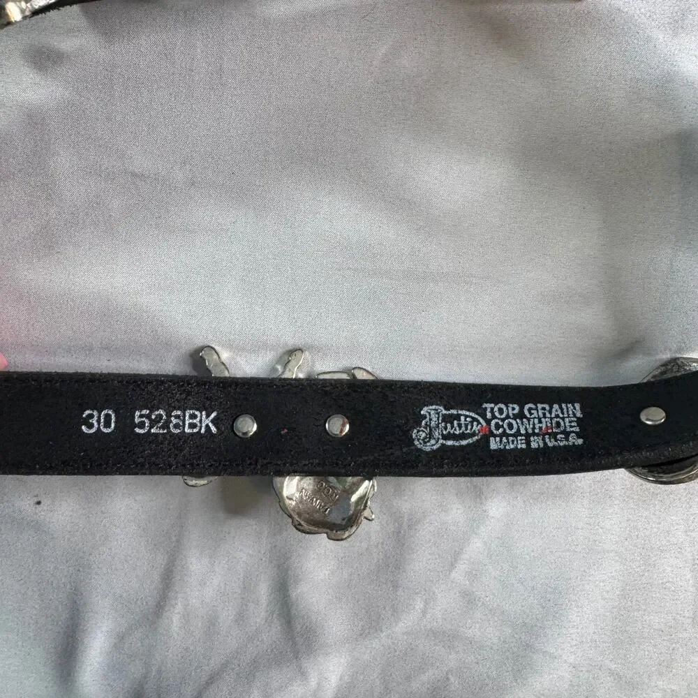 Vintage Justin 1993 Western Concho Belt Black Leather Size 30 USA Cowboy Cowgirl